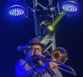 Wishgarden member Xavier Cabot, playing trombone.